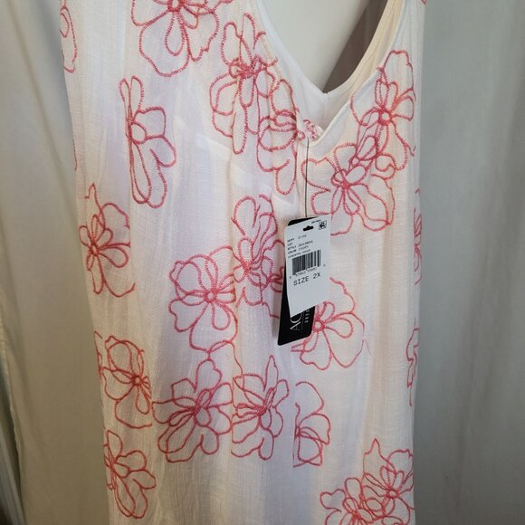 AGB Women Plus Size 2X Summer Dress White & Red Sheer w/Lining Floral NWT - Picture 5 of 10